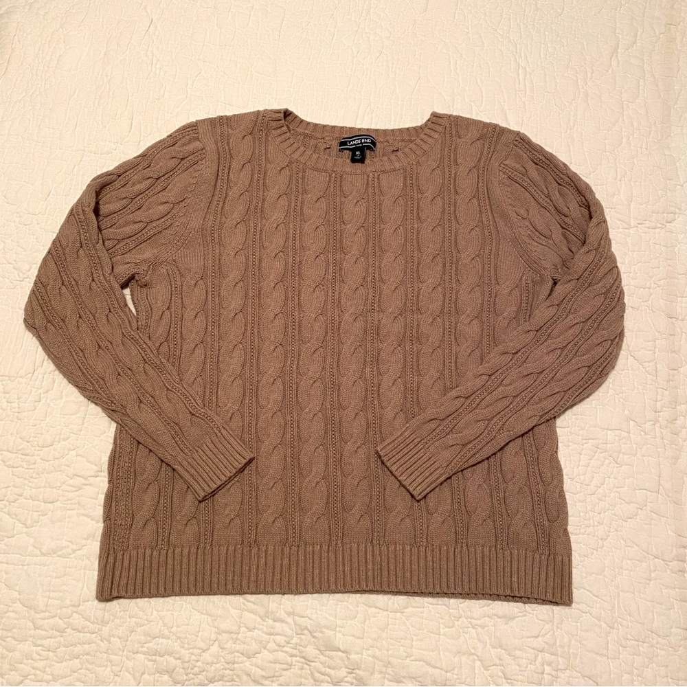LAND’S END Drifter Women’s cable knit sweater, size XL, color Tan/Camel